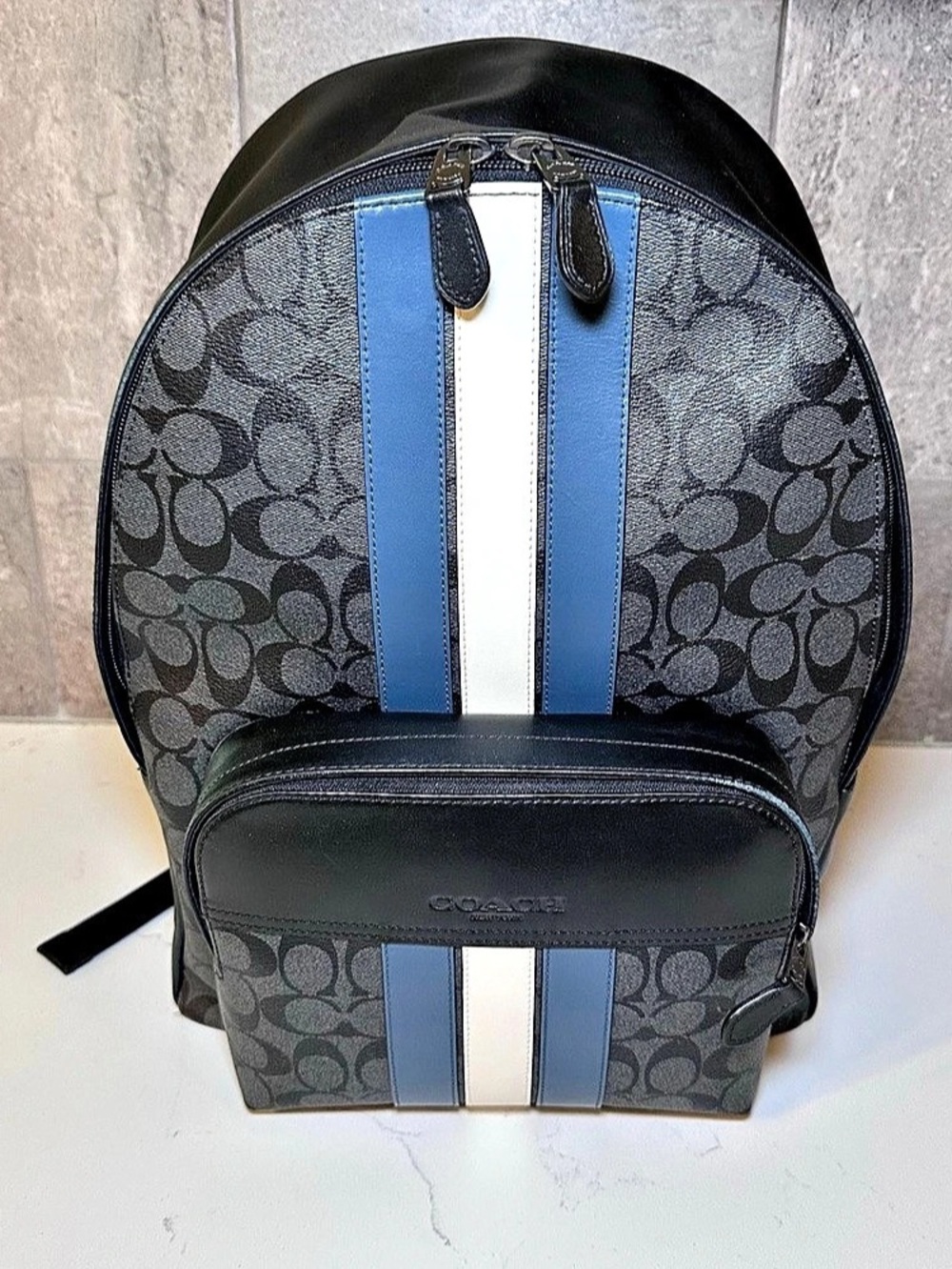 Coach Houston Signature Canvas Varsity Stripe Backpack - F67250 - Black Leather